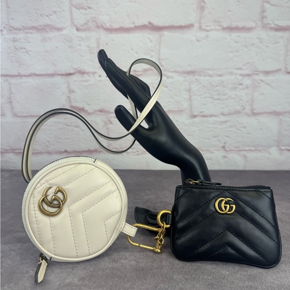 Gucci Marmont Matelasse Coin Purse and Key Case Black White Bag Set - Picture 1 of 13